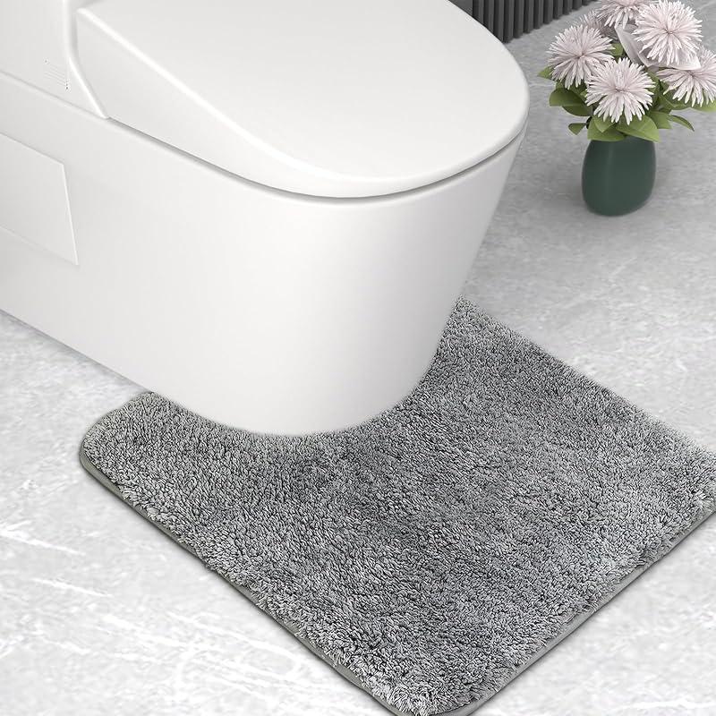 wyewye Microfibre Bath Mat 50x50 U shape Grey 2cm Thick Non-Slip Absorbent