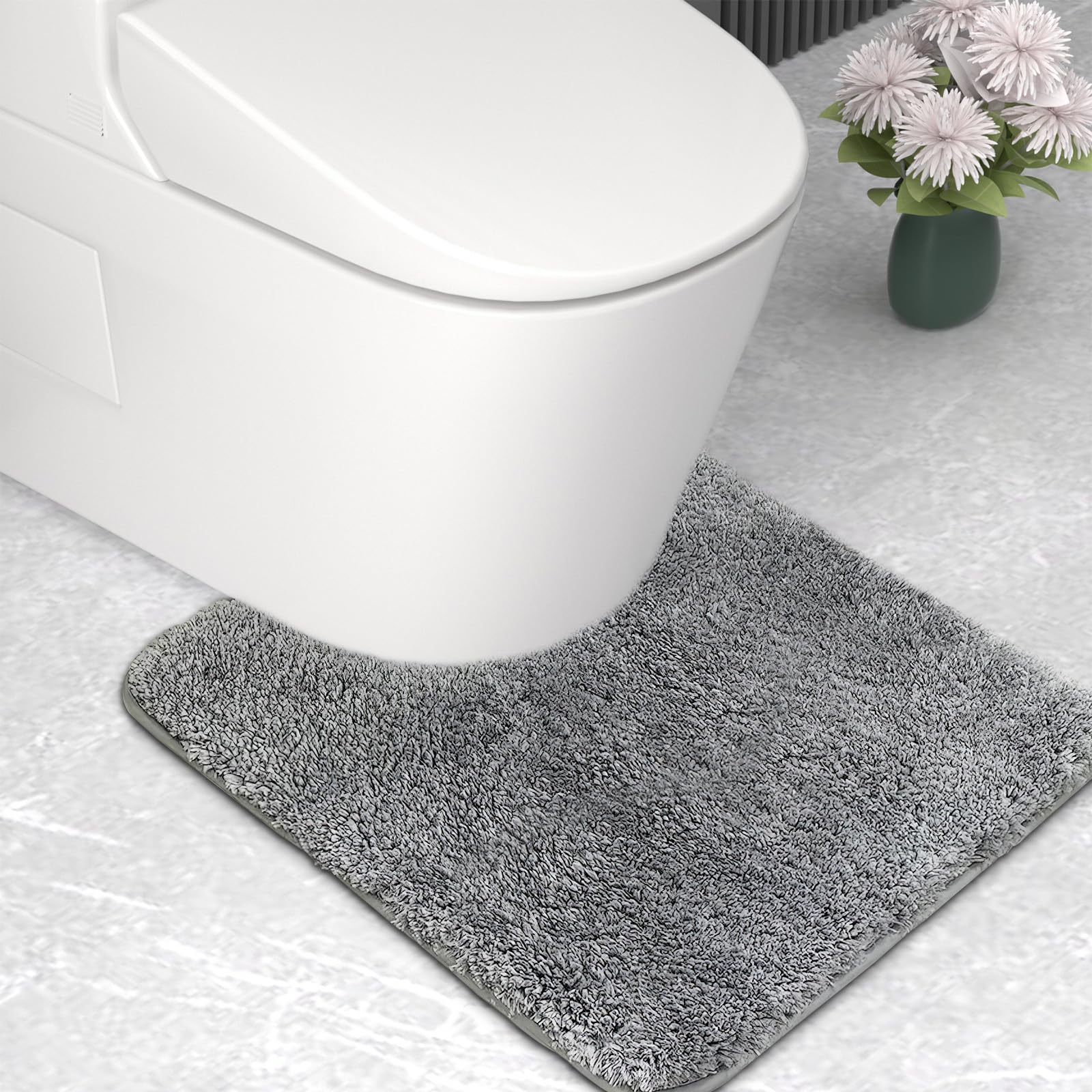 wyewye Microfibre Bath Mat, Toilet Mat, 2cm Super Thick Bath Rug, Super Absorbent Bathroom Rug 50x50cm U-shape, Grey