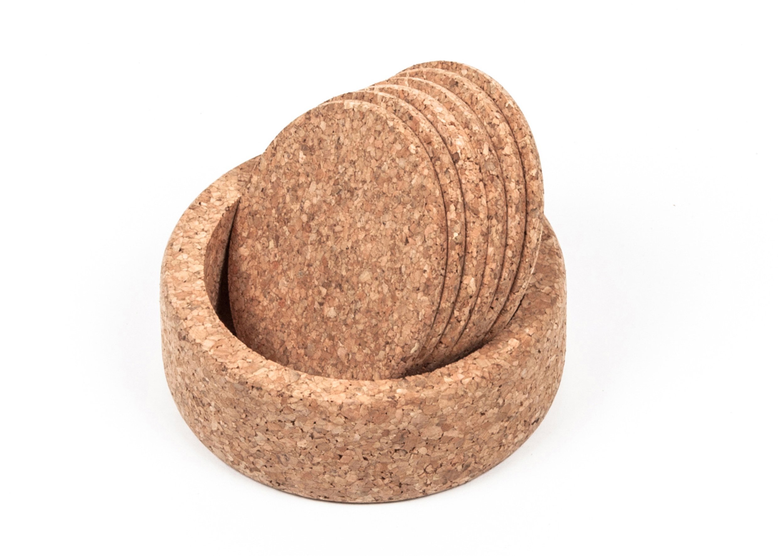 Round Cork Drink Coasters with Bottle Holder - Pack 6