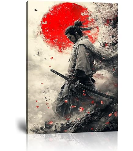 Amazon.com: ZXHYWYM Samurai Canvas Wall Art Samurai Back Full Moon