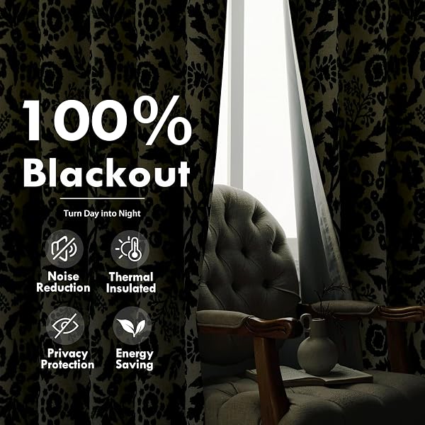 DRIFTAWAY JULIA 100% BLACKOUT LINEN CURTAINS FOR BEDROOM GREEN FLORAL WATERCOLOR PATTERN DOUBLE LAYER THERMAL INSULATED SOUND REDUCING DRAPE FOR LIVING ROOM GROMMET 2 PANELS EACH W52 X L96 LINEN GREEN