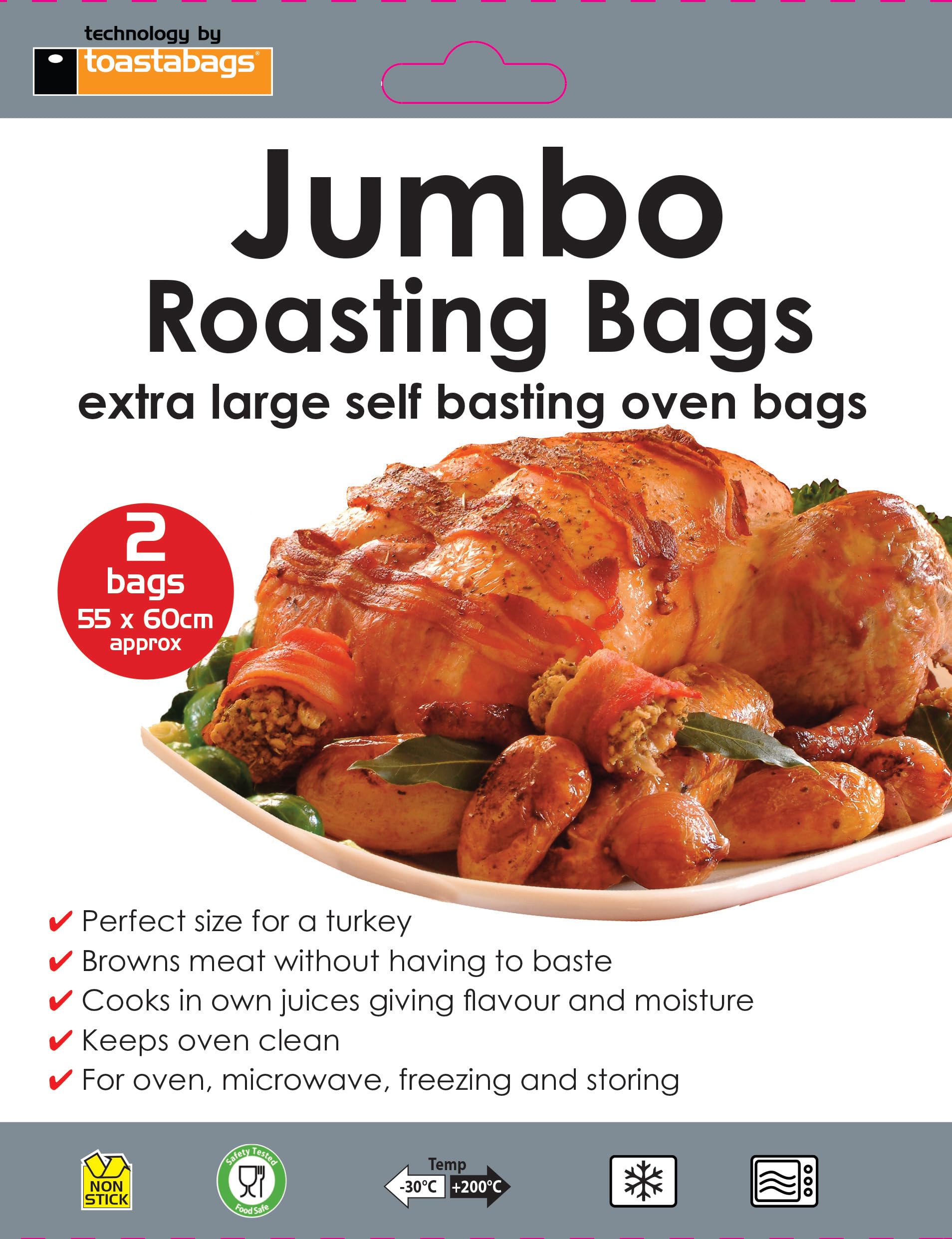 Jumbo Oven roasting bags 55 x 60cm 2 Pack - Perfect for your Turkey, Juicy, Tender Roasts – Mess-Free Cooking – Ideal for Chicken, Meat & Vegetables