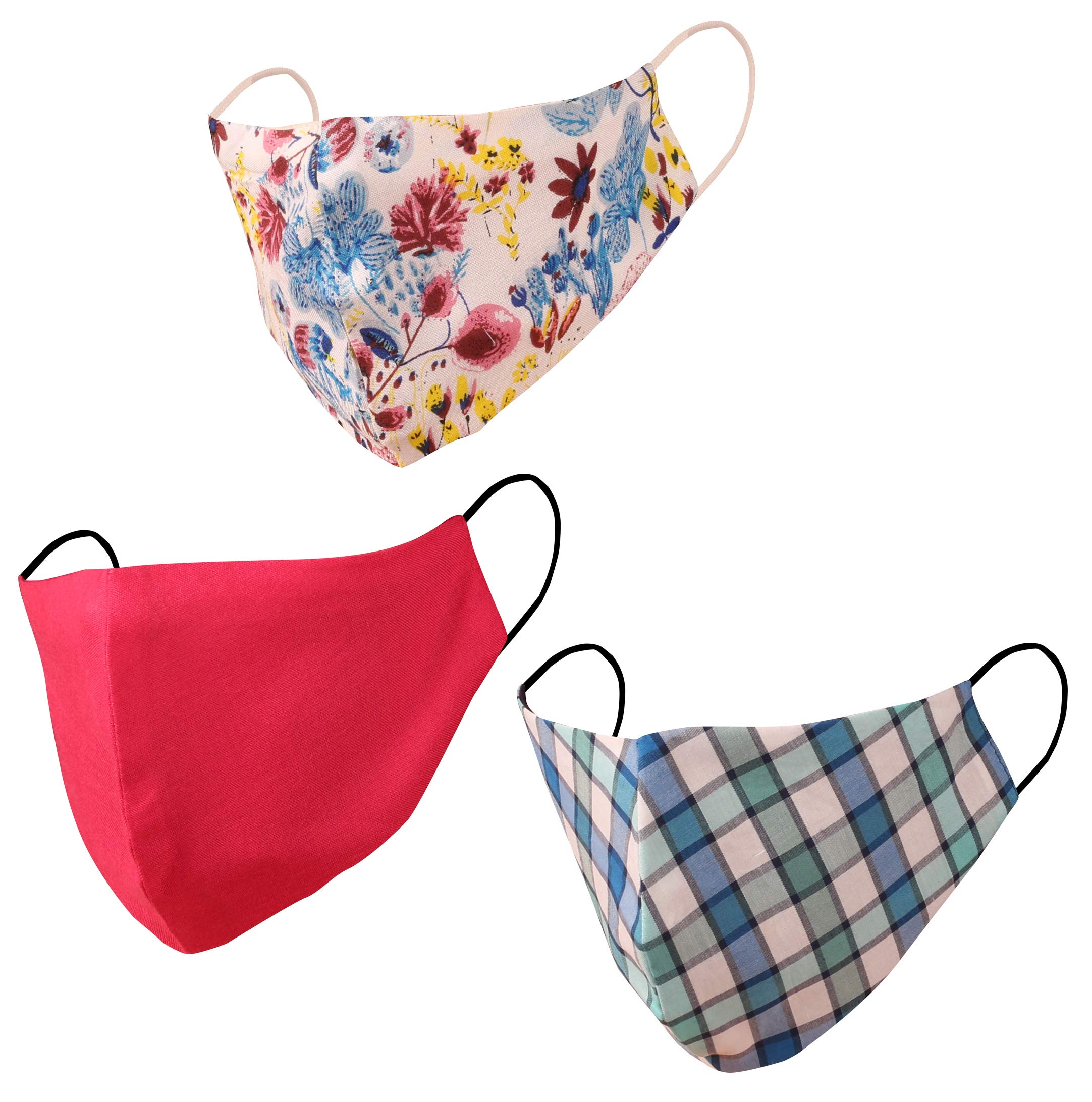 Touchstone Floral design Small Size Face Masks Reusable Machine Washable Handcrafted Cotton Double Layer for women. (Pack of 3). Blue Pink White โ image 1