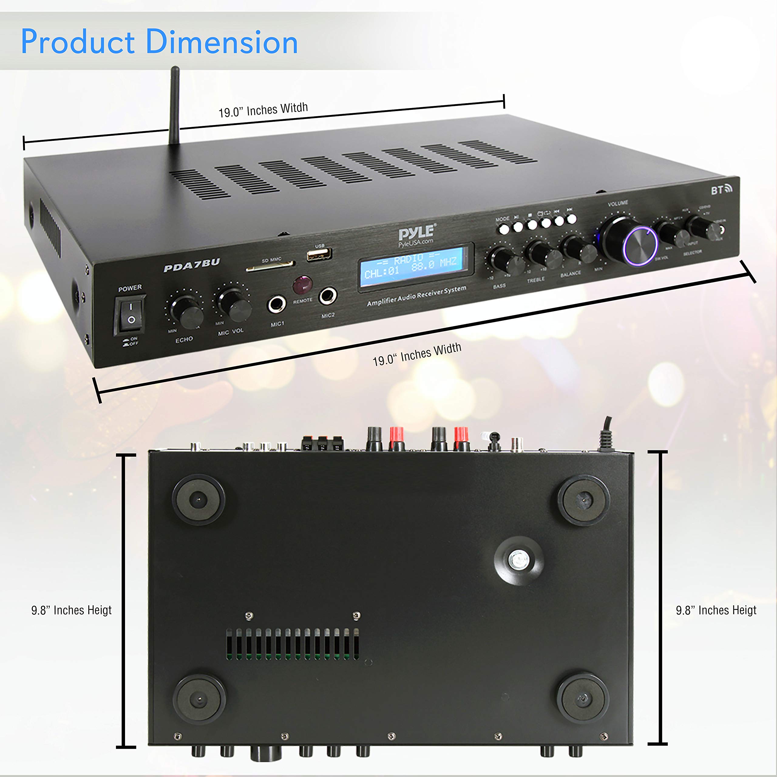 Pyle 5 Channel Rack Mount Bluetooth Receiver, Home Theater Amp, Speaker Amplifier, Bluetooth