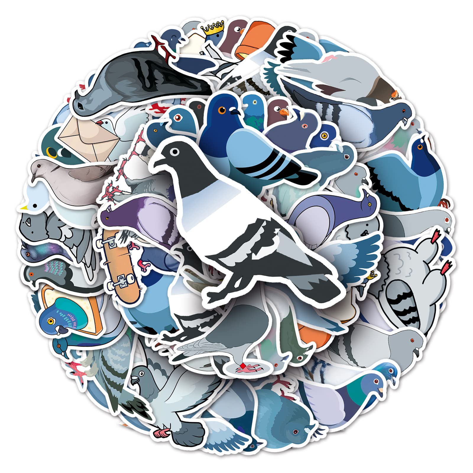 Bric dodo 50Pcs Pigeon Animal Print Multicolor Cartoon Glitter Stickers for Laptops, Skateboards, Cars, Bikes, Walls & More
