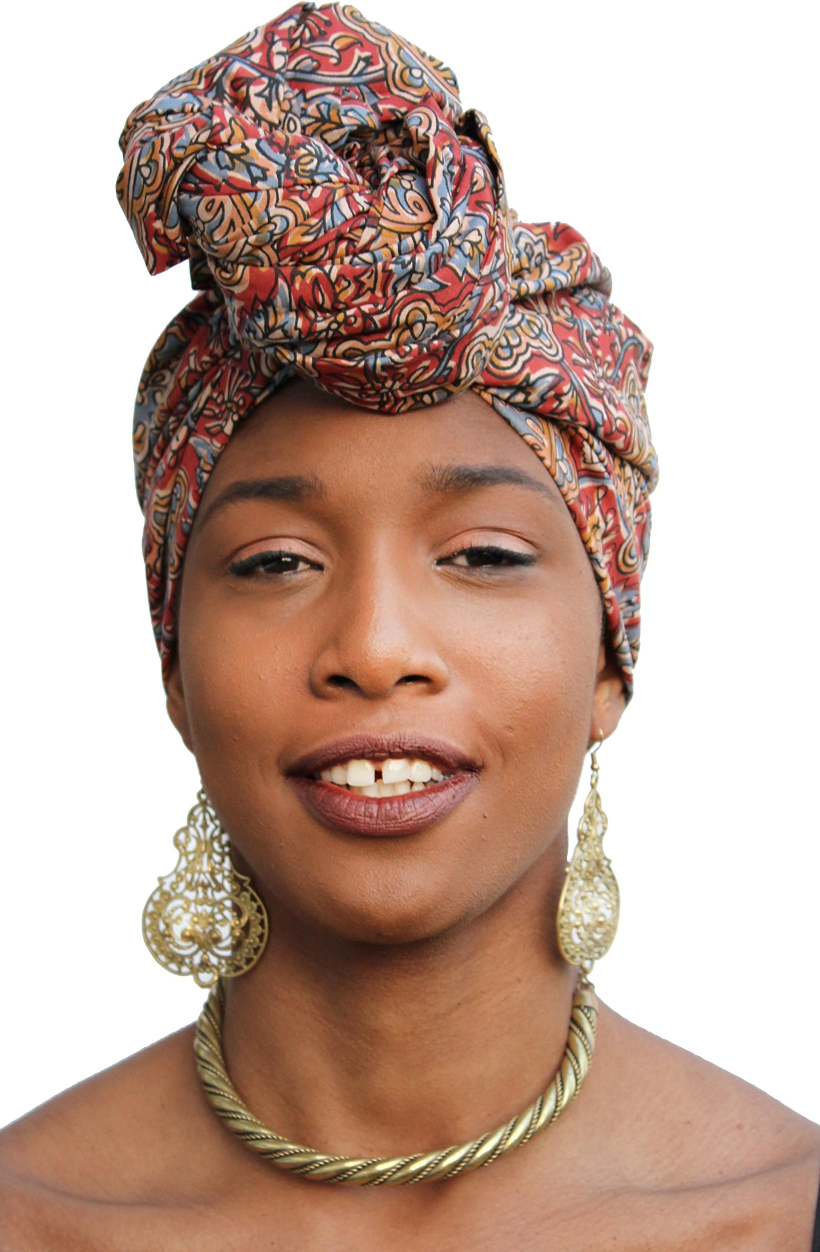 African Wrap Head Scarf Brown Print Turban Hair Loss Chemo Scarf