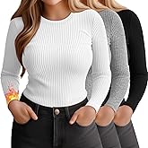 Evervibe 3 Pack Plus Size Thermal Shirts for Women Long Sleeve Ribbed Knit Underwear Tops Base Layer Tee