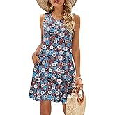 SimpleFun Summer Dresses for Women Beach Floral Tshirt Sundress Casual Pockets Boho Tank Dress