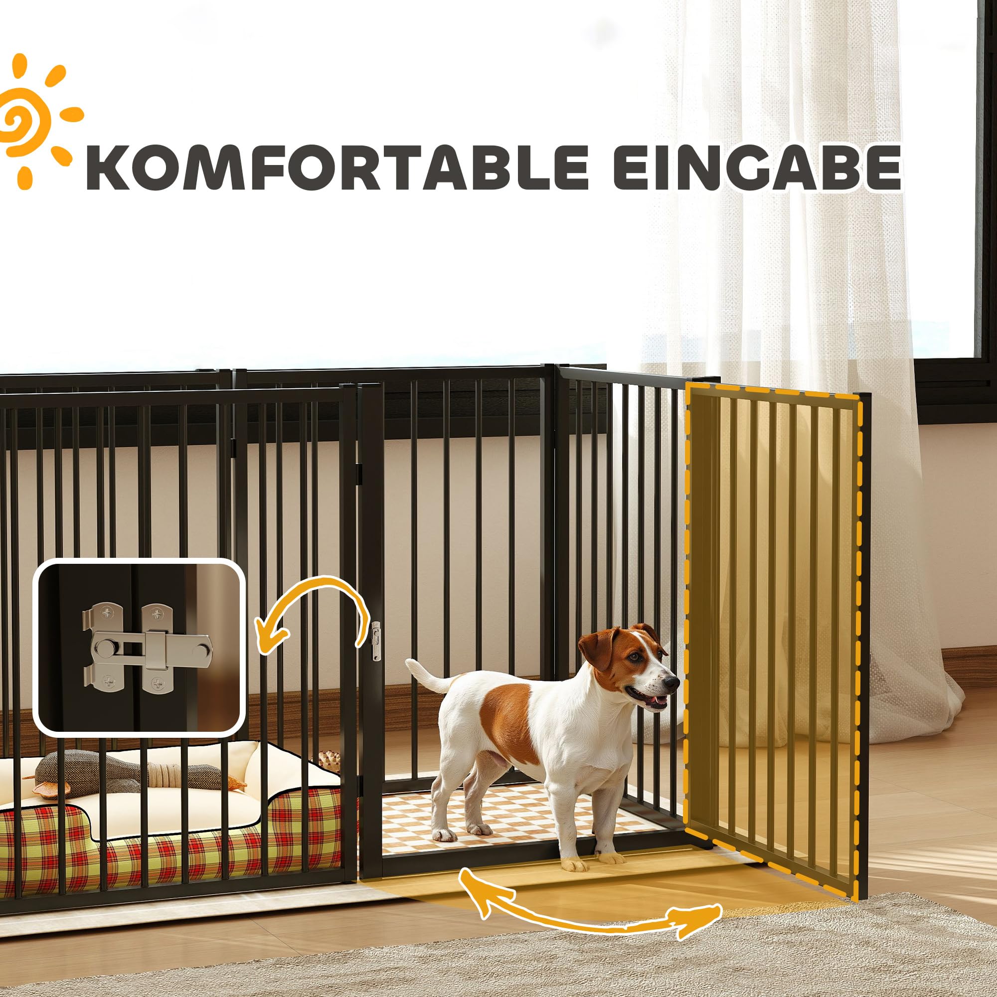 PawHut Welpenlaufstall 6-TLG Welpenauslauf mit 6 Gitterplatten Tür flexibel faltbar Freilaufgehege 76cm hoch Hundelaufstall Welpengitter für kleine und mittelgroße Hunde für drinnen, draußen, Garten 8
