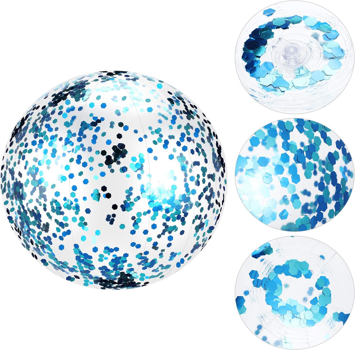 Hsei 3 Pieces Inflatable Beach Ball Glitter Beach Ball Floatable Confetti Ball for Summer Beach, Pool and Party Favor (Blue): Sports & Outdoors