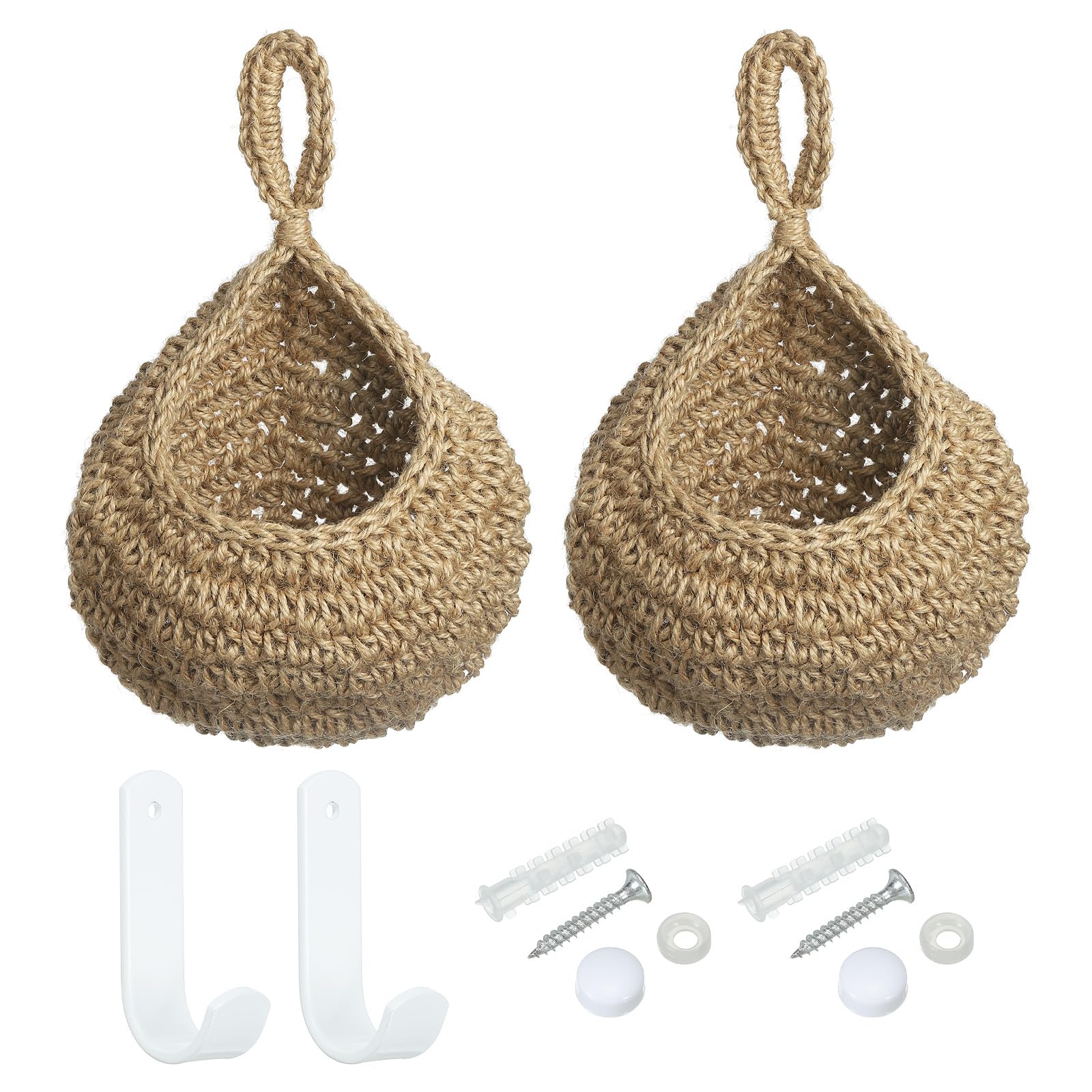 PATIKIL Hanging Fruit Baskets for Kitchen, 2 Pack Large Size Teardrop Home Decor Storage Hand-Woven Wall Hanging Basket for Garlic Potato Vegetable, Brown