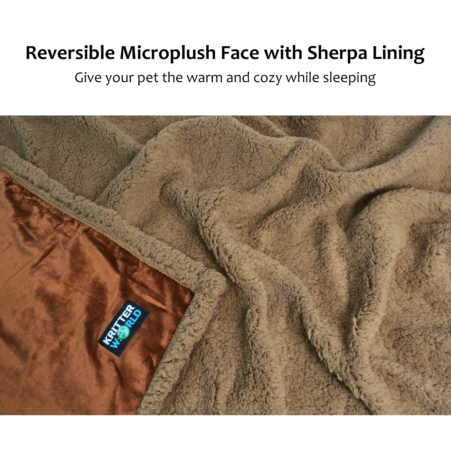 KritterWorld Pet Dog Cat Puppy Kitten Microplush Sherpa Snuggle Blanket for Couch, Car, Trunk, Cage, Kennel, Dog House, 45\