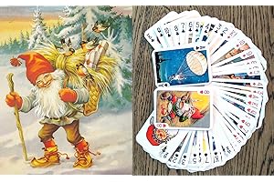 FLONZGIFT Christmas Gnomes Playing Cards (Poker Deck 54 Cards All Different) Christmas Gnomes Winter Dwarves Vintage Postcards Posters Carlsson