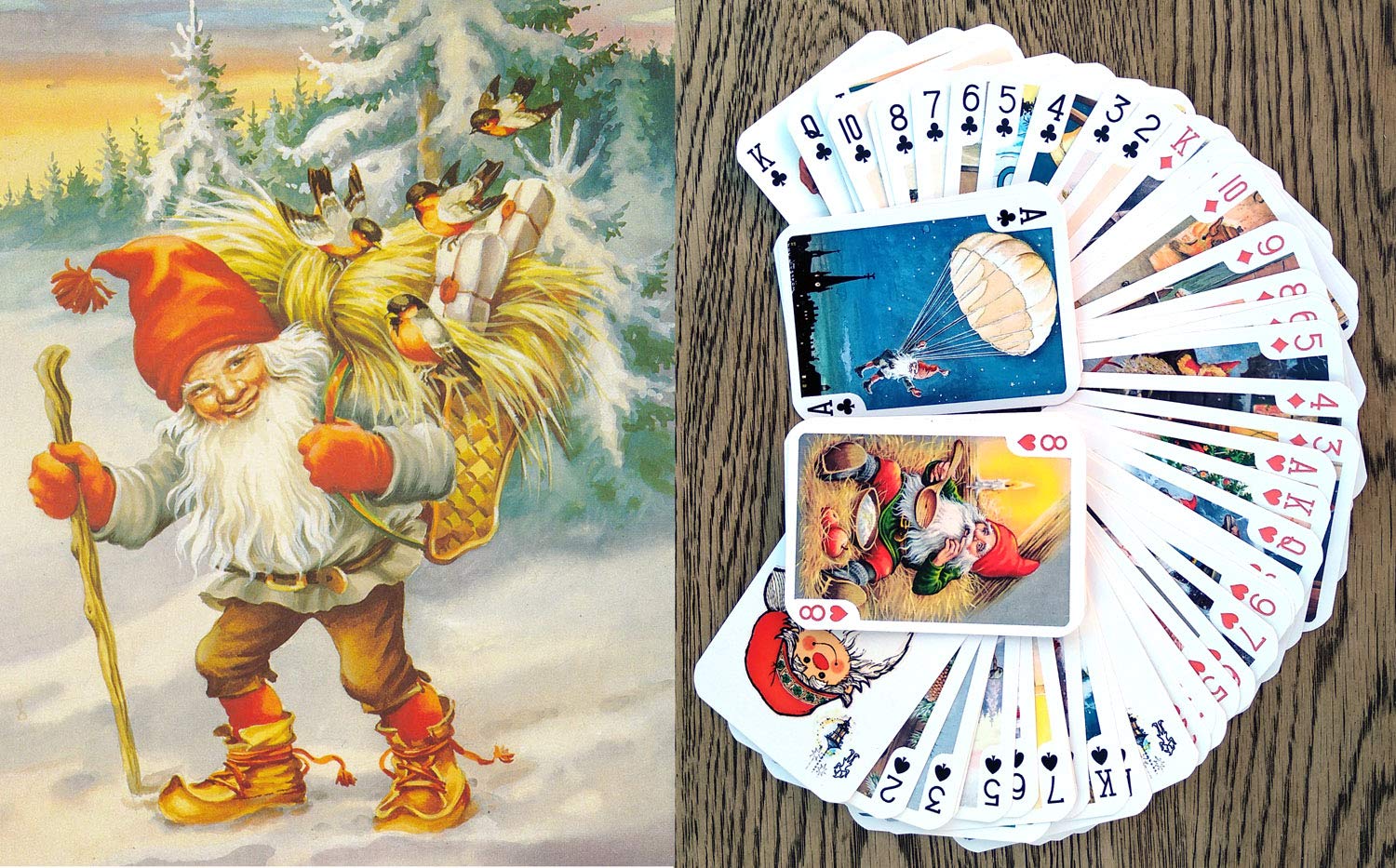 Christmas Gnomes Playing Cards (Poker Deck 54 Cards All Different) Christmas Gnomes Winter Dwarves Vintage Postcards Posters Carlsson