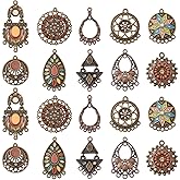 Ipotkitt 20 Pcs 10 Styles Antique Style Chandelier Components Links Boho Enamel Earrings Connector Charms with Crystal Rhinestone for DIY Jewelry Making