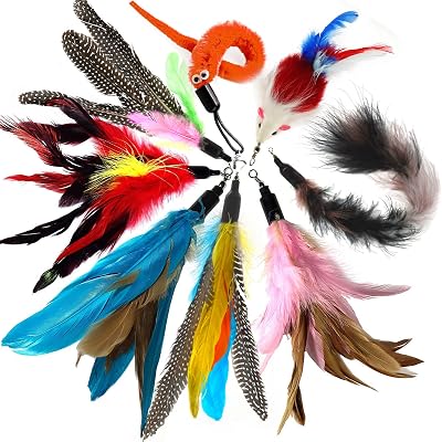 onebarleycorn Cat Toys Feather Refills Replacement Feathers 8 Pack