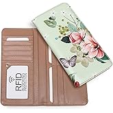 ANFUMAN Rfid Slim Wallet for Womens Thin Card Holder Travel Wallet Bifold Clutch Long Ladies Billfold Peony Pavilion