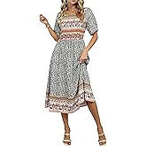 Summer Dresses for Women 2026 Casual Floral Short Sleeve A line Maxi Dress Boho Beach Vacation Sundress with Pockets