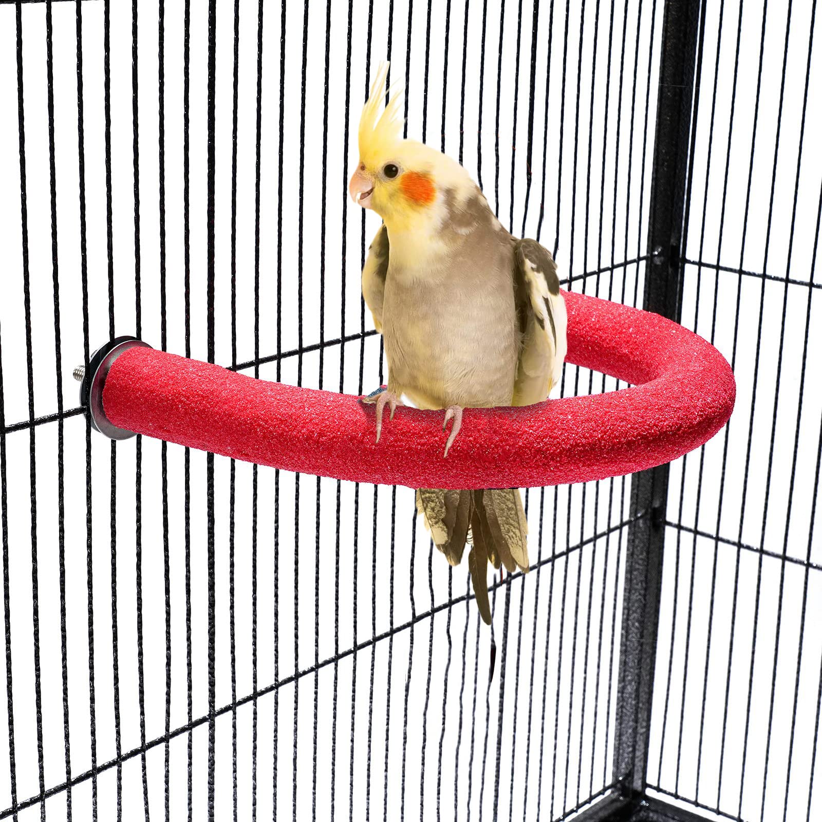 TeTupGa U Shape Parrot Perch Stand Pet Toy Bird Platform Sand Paw Grinding Clean Stick Cage Exercise Conure Budgie Cockatiel Accessories (Red Small)