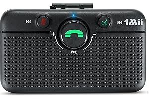1Mii MK02 Bluetooth 6.0 Car Speaker, Hands Free Bluetooth Speakerphone for Calls, Support Siri Google Assistant, 5W Wireless Speaker Car Kit with Visor Clip for Safe Driving, Motion Auto On - Upgraded