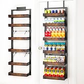 BUKFEN 6-Tier Over the Door Pantry Organizer, Adjustable Basket Spice Rack | 2-IN-1 Door &amp; Wall Mounted, Heavy Duty Metal Storage Shelf,12 Hooks, Back of Door Organizer for Kitchen, Bathroom, Closet