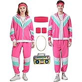 Owurha 80s Tracksuit for Men Women 90s Retro Windbreaker Outfit 80s Costume for Couples 80s Track Suit for Adult
