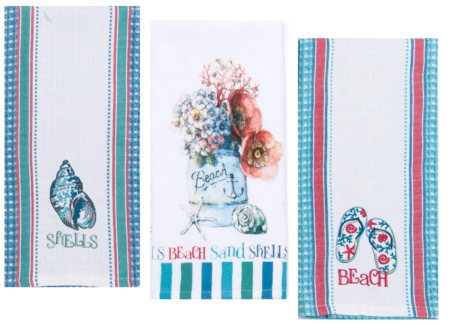 Amazoncom 3 Beach Theme Decorative Cotton Kitchen Towels Set With