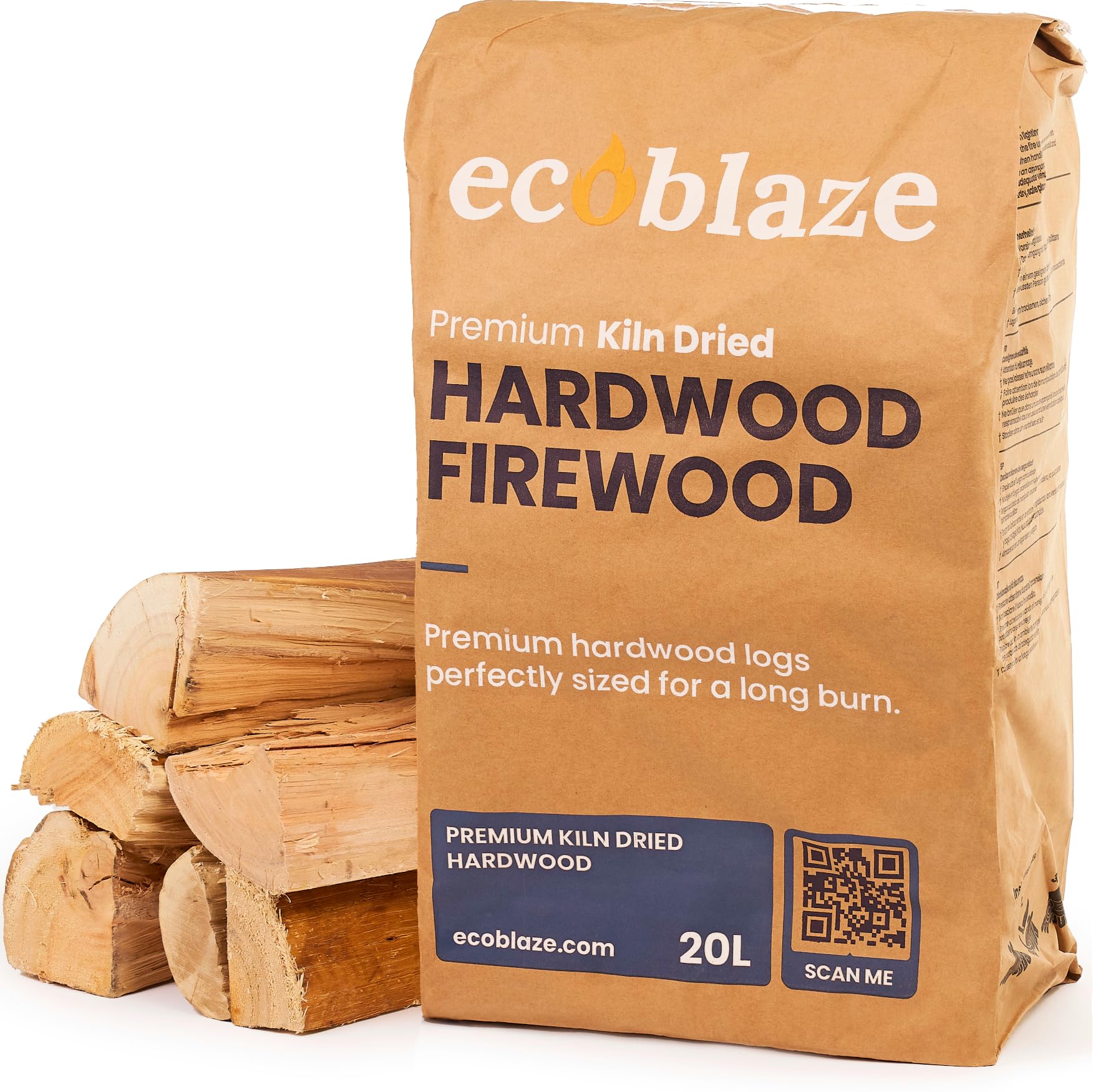 9KG Ecoblaze Premium Kiln Dried Hardwood Logs - Fire Logs, Firewood, Kindling Wood, Fire Pits & Pizza Oven Wood - High Heat Log For BBQ, Hardwood Woods for Wooden Burner - Eco-Friendly and Sustainable