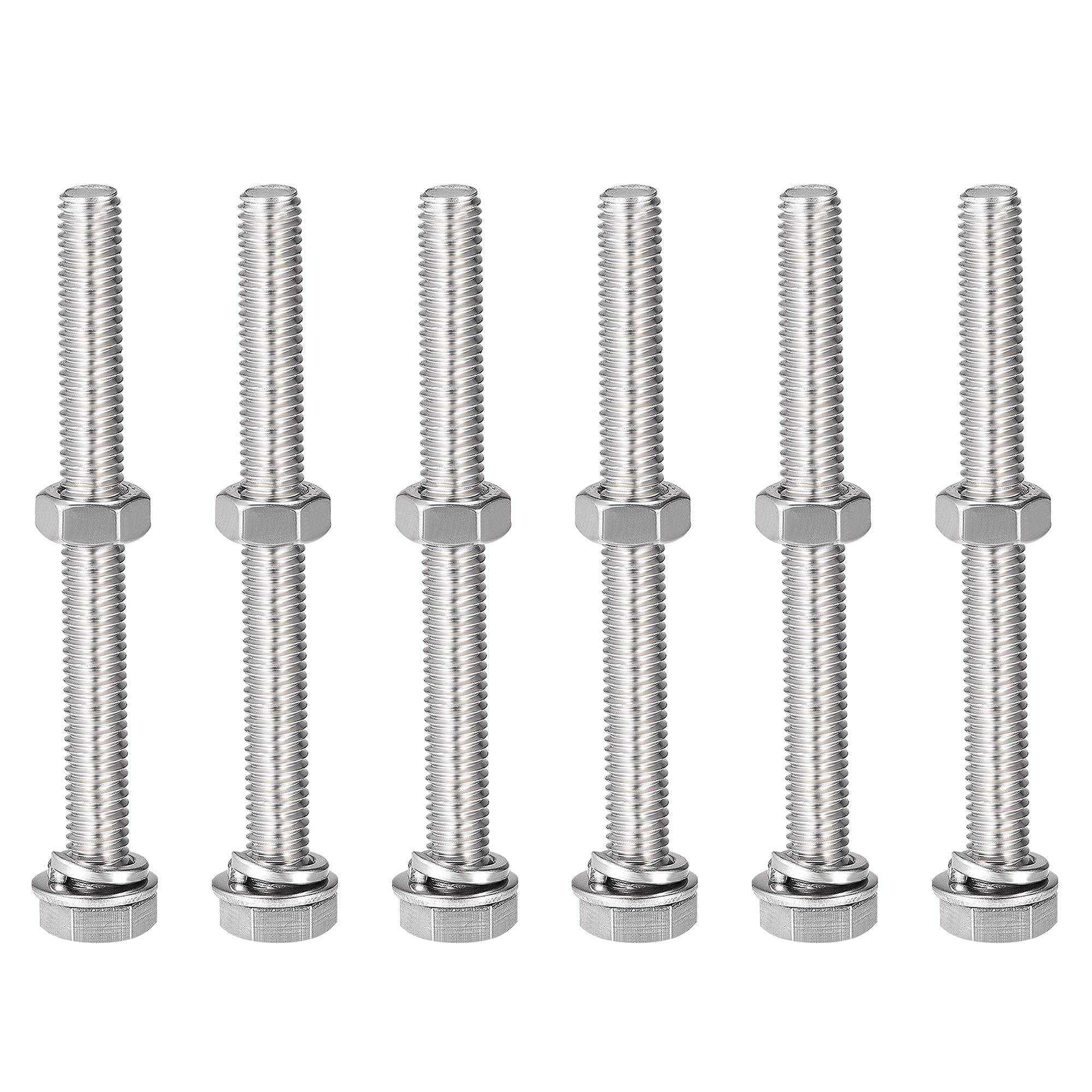 sourcing map M8 x 80mm Hex Head Screws Bolts, Nuts, Flat & Lock Washers Kits, 304 Stainless Steel Fully Thread Hexagon Bolts 6 Sets — image 1