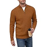 Auxo Men's Quarter Zip Pullover Sweater Cable Knit Casual Stand Collar Texture Knitted Sweaters