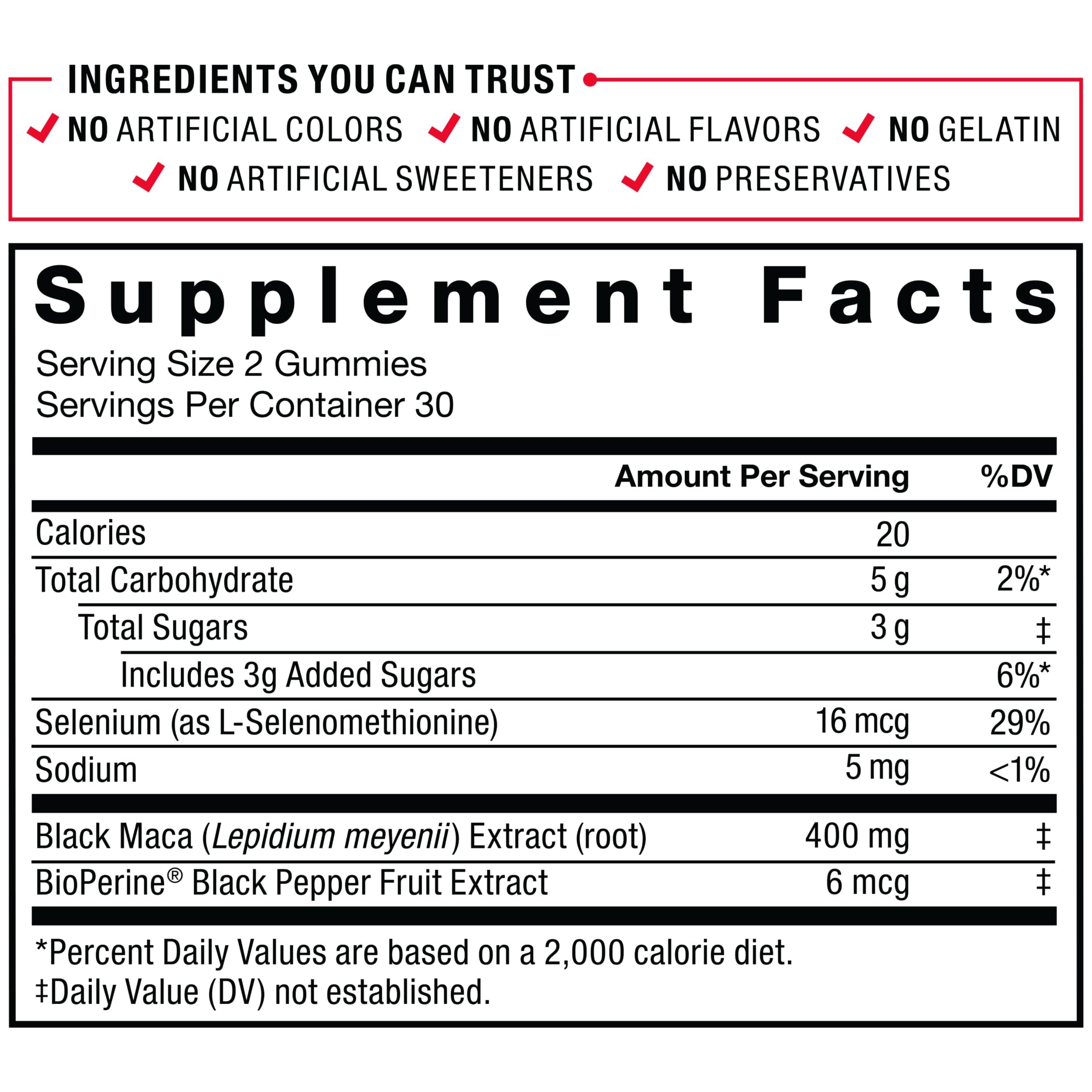Force Factor Black Maca Gummies for Men & Women, Boost Energy, Strength, Drive & Vitality, BioPerine & Selenium for Superior Absorption, Peruvian Black Maca Root Extract, Passion Berry, 60 Gummies