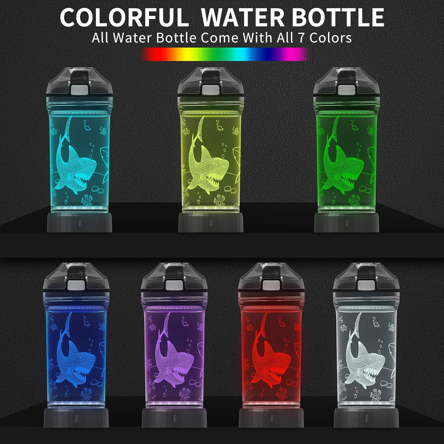 Lightzz Kids Water Bottle with 3D Glowing Shark LED Light, 14 OZ Tritan BPA Free - Image 4