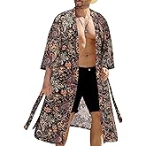 COOFANDY Men's Lightweight Kimono Robe Japanese Bathrobes Open Front Long Cardigan Cloak with Belt