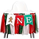 CIEQR Gingerbread Christmas Highchair Banner - Sweet One Winter Onederland High Chair Banner, Gingerbread and Candy Cane theme First Birthday Banner for Cake Smash, Photo Prop (Green and Red)