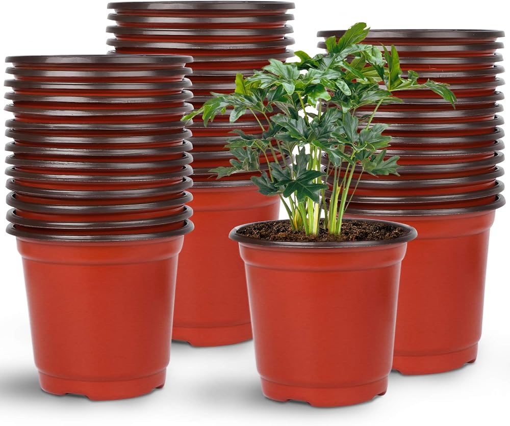 Augshy 75+ Pcs 4 Inch Nursery Pots Plastic Plant Pot Seed Starting Red