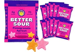 Better Sour Pomegranate Apricot Gummy Stars Candy, Sour Gummies with Bold Fruit Flavor, Mouthwatering Sour Candy Made with Real Fruit Juice, Vegan and Gluten-Free Treats, 10 Pouch Set