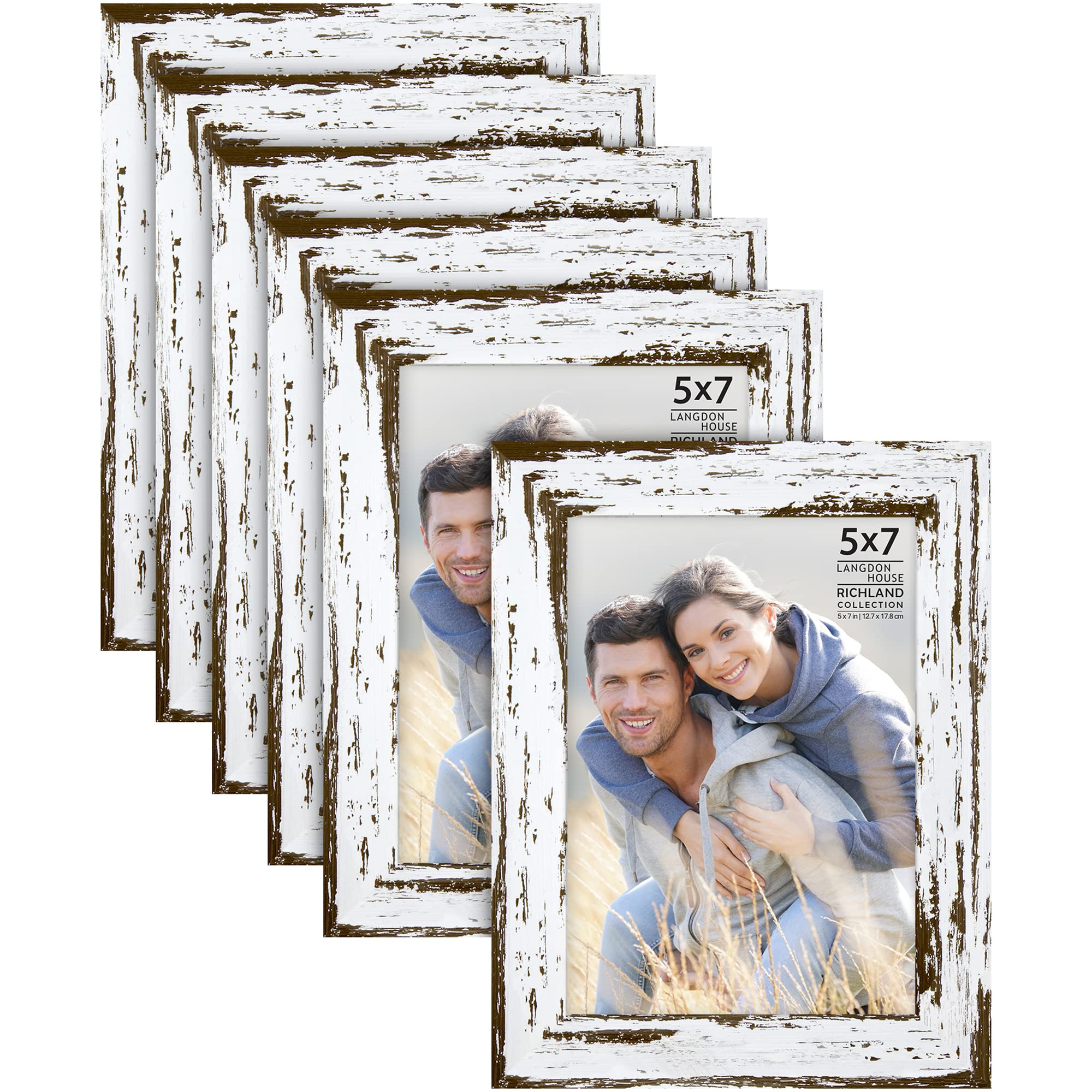 Langdon House 7x5 Picture Frames (Distressed White, 6 Pack) Farmhouse Style, Richland Collection