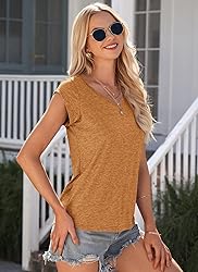 AUSELILY Womens Cap Sleeve T-Shirt Casual Loose Fit