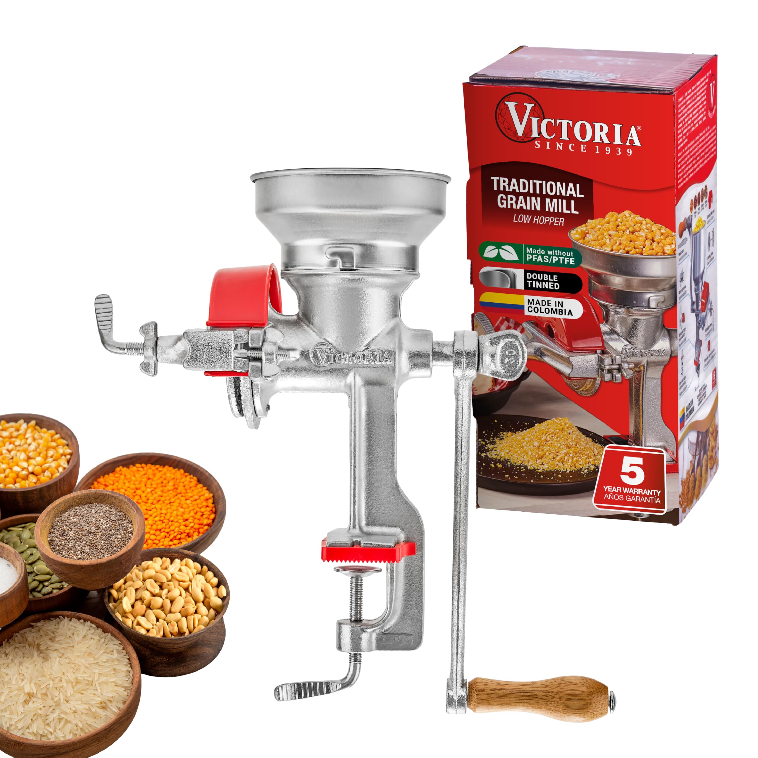 Molinillo de Grano Manual de Hierro Fundido Victoria 1200g con Tolva Baja