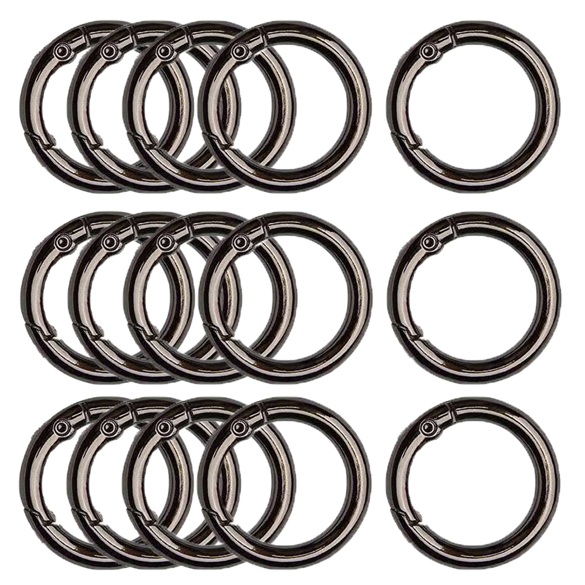XCSJ 15pcs Round Carabiner in Black 40mm Round Round Carabiner with Snap Hook Buckle Keychain-O Ring Carabiner for Keychain, Bag, Jewellery, DIY (40mm)