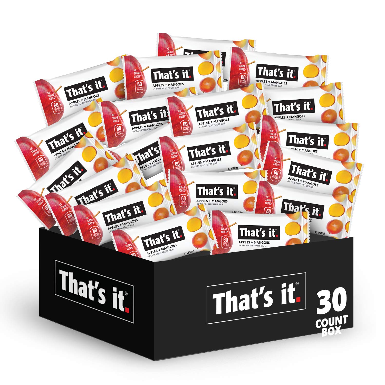 That’s it. 100% Fruit Apple Mango Mini (30 Pack) Deliciously Healthy Snacks, Plant-Based, Non-GMO, Gluten Free, USDA Approved, Great for Adult & Kids Breakfast and Lunch