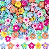YALOJE 100pcs Five Petal Flower Beads, Multicolor Acrylic Flowers Bead for Jewelry Making, Floral Spacer Beads with Hole, Cute Flower Charm for Necklace, Bracelet, DIY - Style 2
