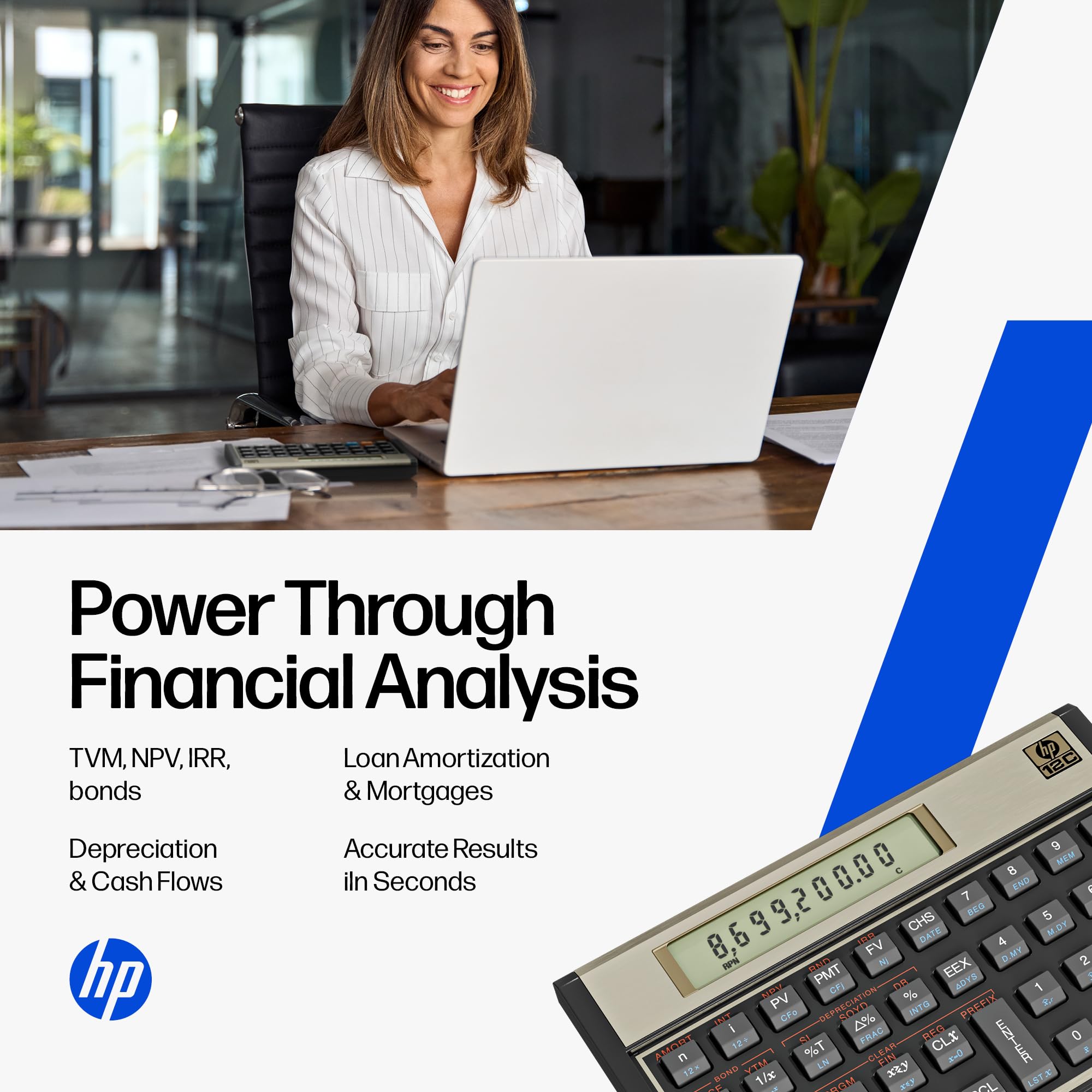HP 12C Financial Calculator – 120+ Functions: TVM, NPV, IRR, Amortization, Bond Calculations, Programmable Keys – RPN Desktop Calculator for Finance, Accounting & Real Estate – Includes Case + Cloth