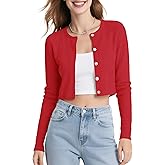 Urban CoCo Women's Long Sleeve Button Up Cropped Cardigan Sweaters for Women Crew Neck Short Bolero Shrug for Dresses