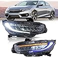 VLAND Headlight Assembly Fit for 2016-2021 10th Gen Honda Civic DRL with Startup Animation