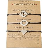YALLNASL Grandma Mother Daughter Gifts Bracelet for 3 Generations Gift Bracelets Set Matching Bracelet for Grandma Mom Granddaughter Mothers Day Birthday Gifts 3 Heart Bracelets