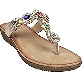 Jeweled T-Strap Thong Flat Sandals in Gold by Good Choice Shoes