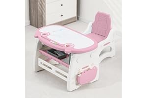 WHY TOYS Kids Table and Chair Set The Table Can Be Graffiti and The Height Can Be Raised and Lowered for Children Age 2-10 The Order Includes Watercolor Pen and Blackboard Eraser