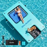 SOLAVERO 10x6ft Inflatable Floating Dock and 8FT Water Hammock Pool Lounge | with Cup Holders &amp; Non‑Slip Water Ramp, Float Platform for Pool, Lake, Boat, and Summer Parties &ndash; Adults &amp; Dogs Welcome
