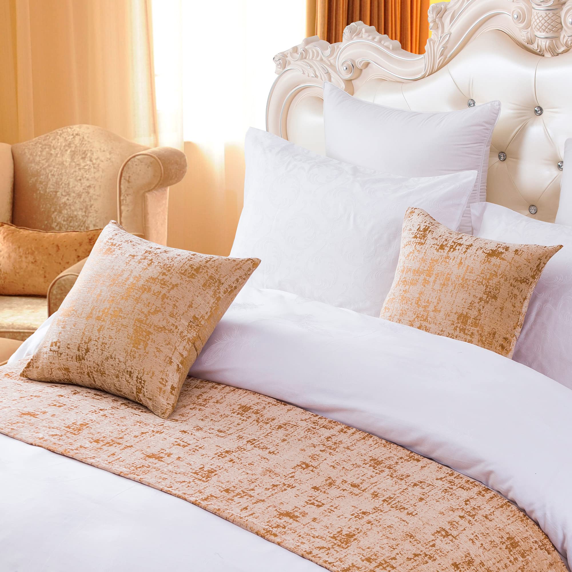 OSVINO 2 Pack Breathable Linen Square 50x50cm Throw Pillowcase Home Hotel Bed Sofa Pillow Sham Cushion Cover Décor, Gold, 50x50cm — image 1